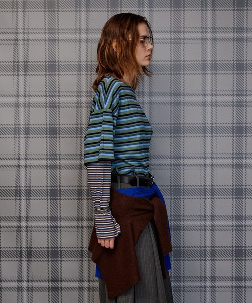 MAISON SPECIAL(メゾンスペシャル)の「Double Border T-Shirt/ダブルボーダーTシャツ(Tシャツ/カットソー・レディース・パープル/ピンク/ブラウン/グリーン・FREE)」の22枚目の写真