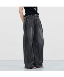 TUCK CURVED STRIPE DENIM PATNS (PT-5769)