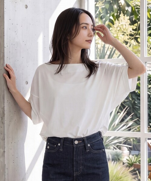 grove（グローブ）の「【持続冷感・体型カバー】サテンパイピングドルマンカットソー（Tシャツ/カットソー・レディース・ブラック/ブルー系その他/オフホワイト/グレー・03/02/04/05）」の20枚目の写真