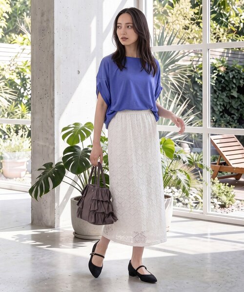 grove（グローブ）の「【持続冷感・体型カバー】サテンパイピングドルマンカットソー（Tシャツ/カットソー・レディース・ブラック/ブルー系その他/オフホワイト/グレー・03/02/04/05）」の7枚目の写真