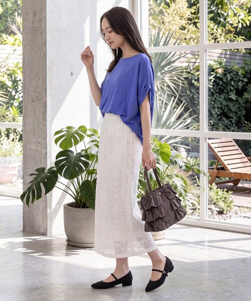 grove（グローブ）の「【持続冷感・体型カバー】サテンパイピングドルマンカットソー（Tシャツ/カットソー・レディース・ブラック/ブルー系その他/オフホワイト/グレー・03/02/04/05）」の8枚目の写真