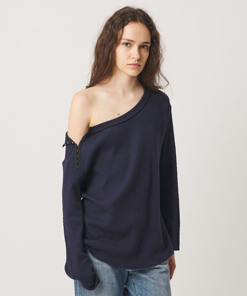 ATTISESSION(アティセッション)の「<ATTISESSION>ホック サーマル トップス(Tシャツ/カットソー・レディース・ホワイト/ネイビー・FREE)」の1枚目の写真