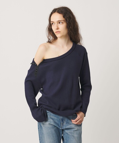 ATTISESSION(アティセッション)の「<ATTISESSION>ホック サーマル トップス(Tシャツ/カットソー・レディース・ホワイト/ネイビー・FREE)」の3枚目の写真