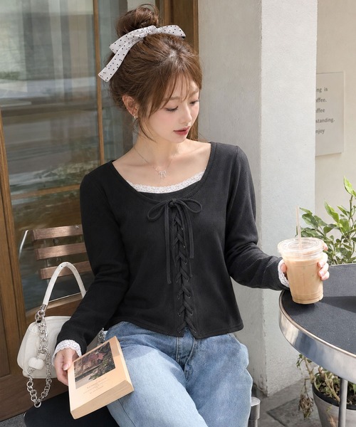 mily bilet（ミウィビレット）の「【mily bilet】一枚で決まる大人フェミニンスタイル。 レースドッキングリボンデザイントップス ドット（Tシャツ/カットソー・レディース・アイボリー系1/グレー系1・LARGE/SMALL/MEDIUM/X-LARGE）」の13枚目の写真