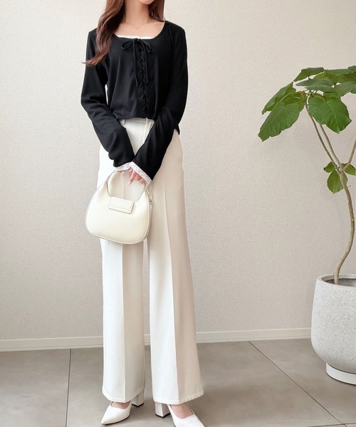 mily bilet（ミウィビレット）の「【mily bilet】一枚で決まる大人フェミニンスタイル。 レースドッキングリボンデザイントップス ドット（Tシャツ/カットソー・レディース・アイボリー系1/グレー系1・LARGE/SMALL/MEDIUM/X-LARGE）」の11枚目の写真