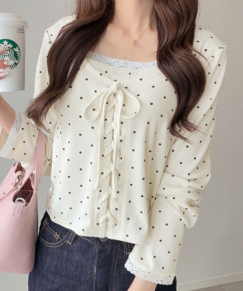 mily bilet（ミウィビレット）の「【mily bilet】一枚で決まる大人フェミニンスタイル。 レースドッキングリボンデザイントップス ドット（Tシャツ/カットソー・レディース・アイボリー系1/グレー系1・LARGE/SMALL/MEDIUM/X-LARGE）」の22枚目の写真