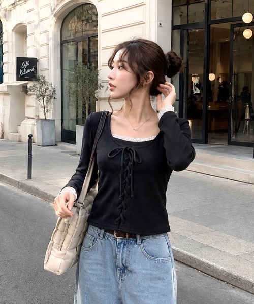 mily bilet（ミウィビレット）の「【mily bilet】一枚で決まる大人フェミニンスタイル。 レースドッキングリボンデザイントップス ドット（Tシャツ/カットソー・レディース・アイボリー系1/グレー系1・LARGE/SMALL/MEDIUM/X-LARGE）」の12枚目の写真