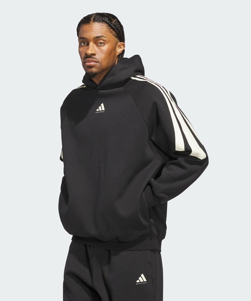 adidas(アディダス)の「アディダス バスケットボール スリーストライプス フリースパーカー(ジェンダーニュートラル) / アディダス adidas(パーカー・メンズ・ブラック・XX-LARGE/3XL/LARGE/MEDIUM/SMALL/X-LARGE/X-SMALL)」の3枚目の写真