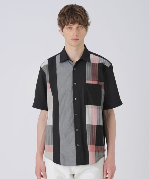 BLACK LABEL CRESTBRIDGE（ブラックレーベル・クレストブリッジ）の「パーシャルパナマサッカーチェックシャツ（シャツ/ブラウス・メンズ・ブラック/オフホワイト・M/S/XL/L）」の2枚目の写真