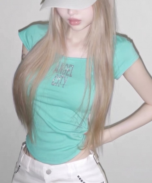 .KOM（ドットコム）の「A'GEM/9 × .kom 『.KOM/ドットケーオーエム』 エンジェルウィングプリントTシャツ（Tシャツ/カットソー・レディース・グリーン/イエロー・FREE）」の4枚目の写真
