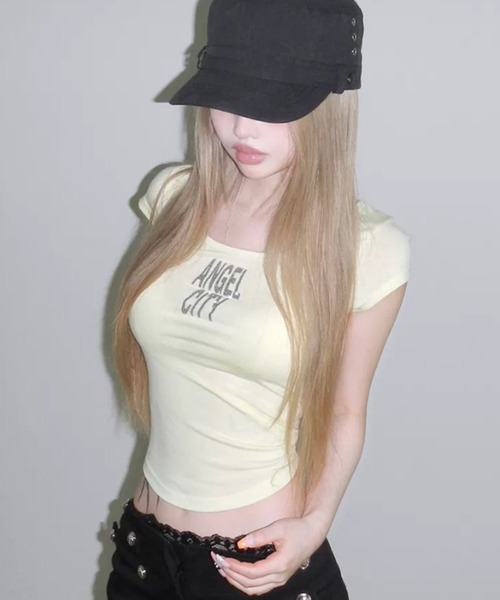 .KOM（ドットコム）の「A'GEM/9 × .kom 『.KOM/ドットケーオーエム』 エンジェルウィングプリントTシャツ（Tシャツ/カットソー・レディース・グリーン/イエロー・FREE）」の7枚目の写真
