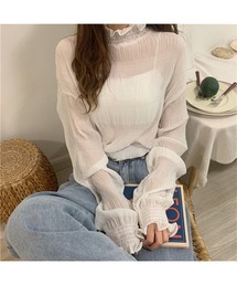 フリルネック シフォントップス