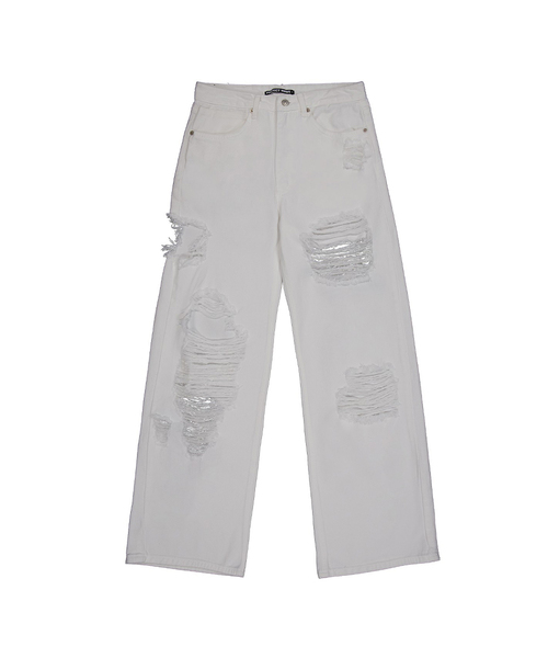 PROJECT WAVE(プロジェクトウェーブ)の「VINTAGE WIDE PANTS-IVORY(デニムパンツ・レディース・アイボリー・MEDIUM/LARGE/SMALL)」の1枚目の写真