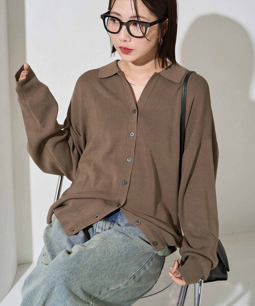 FREAK'S STORE(フリークスストア)の「限定展開 スキッパー ポロニット カーディガン(カーディガン/ボレロ・レディース・ブラック/ベージュ/ネイビー/ブラウン/レッド/サックスブルー/ナチュラル・フリ-)」の3枚目の写真