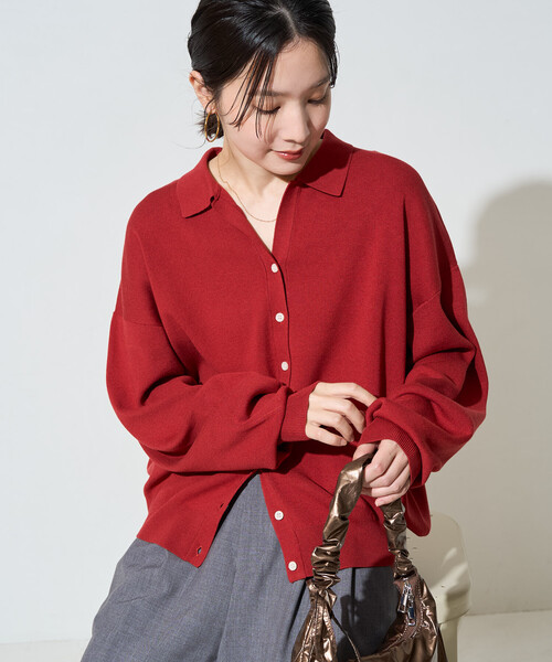 FREAK'S STORE(フリークスストア)の「限定展開 スキッパー ポロニット カーディガン(カーディガン/ボレロ・レディース・ブラック/ベージュ/ネイビー/ブラウン/レッド/サックスブルー/ナチュラル・フリ-)」の7枚目の写真