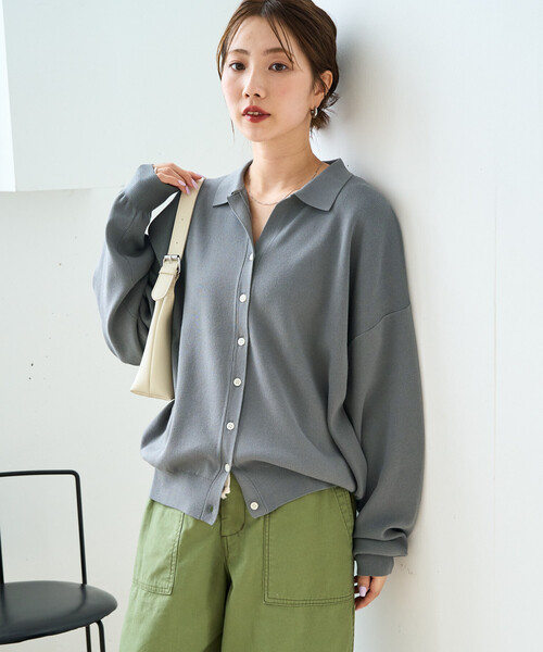 FREAK'S STORE(フリークスストア)の「限定展開 スキッパー ポロニット カーディガン(カーディガン/ボレロ・レディース・ブラック/ベージュ/ネイビー/ブラウン/レッド/サックスブルー/ナチュラル・フリ-)」の6枚目の写真