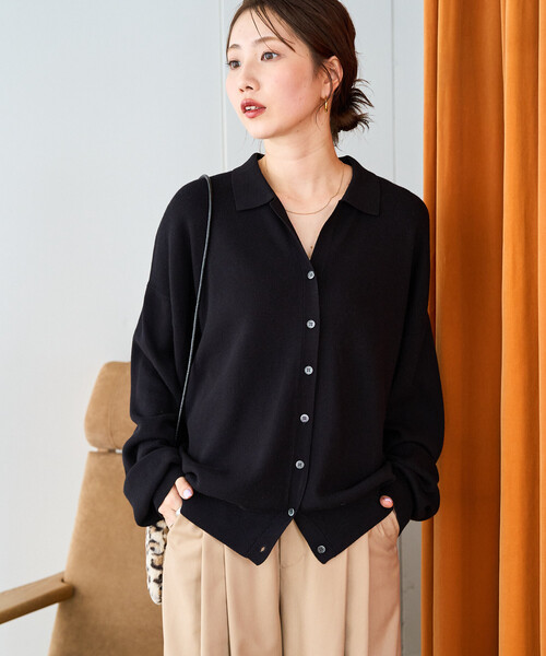 FREAK'S STORE(フリークスストア)の「限定展開 スキッパー ポロニット カーディガン(カーディガン/ボレロ・レディース・ブラック/ベージュ/ネイビー/ブラウン/レッド/サックスブルー/ナチュラル・フリ-)」の1枚目の写真