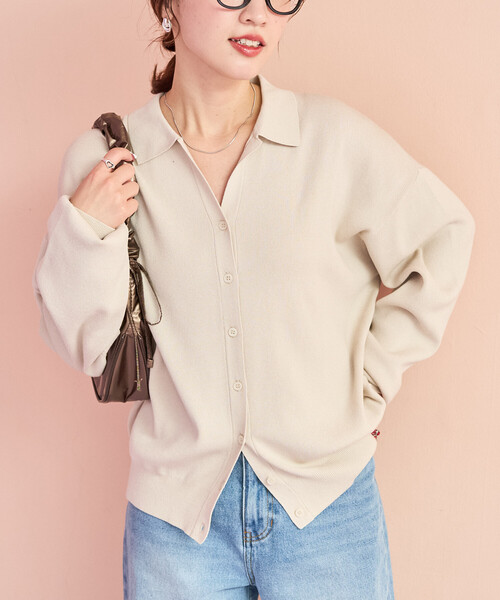 FREAK'S STORE(フリークスストア)の「限定展開 スキッパー ポロニット カーディガン(カーディガン/ボレロ・レディース・ブラック/ベージュ/ネイビー/ブラウン/レッド/サックスブルー/ナチュラル・フリ-)」の8枚目の写真