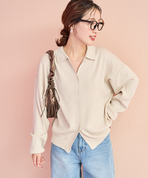 FREAK'S STORE(フリークスストア)の「限定展開 スキッパー ポロニット カーディガン(カーディガン/ボレロ・レディース・ブラック/ベージュ/ネイビー/ブラウン/レッド/サックスブルー/ナチュラル・フリ-)」の9枚目の写真