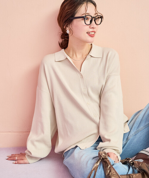 FREAK'S STORE(フリークスストア)の「限定展開 スキッパー ポロニット カーディガン(カーディガン/ボレロ・レディース・ブラック/ベージュ/ネイビー/ブラウン/レッド/サックスブルー/ナチュラル・フリ-)」の11枚目の写真