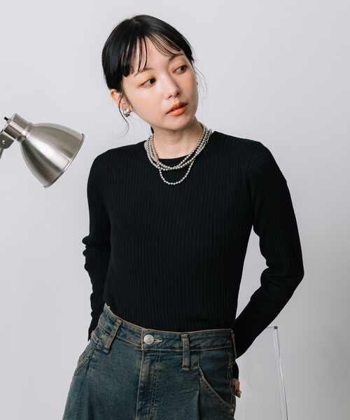 FREAK'S STORE(フリークスストア)の「ウォッシャブル クルーネックニット(ニット/セーター・レディース・ブラック/レッド/グレー/オフホワイト・フリ-)」の3枚目の写真