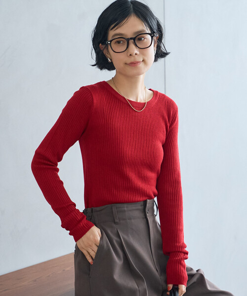 FREAK'S STORE(フリークスストア)の「ウォッシャブル クルーネックニット(ニット/セーター・レディース・ブラック/レッド/グレー/オフホワイト・フリ-)」の8枚目の写真