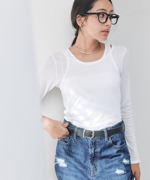 RIVE DROITE(リヴドロワ)の「【A・MONN】【セットアイテム】レイヤードロンTee(Tシャツ/カットソー・レディース・オフホワイト/ブラウン・FREE)」の1枚目の写真