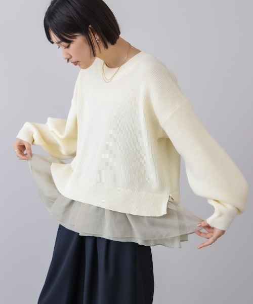 Bou Jeloud(ブージュルード)の「軽量レイヤードニットプルオーバー(その他トップス・レディース・オフホワイト/ブラック・FREE)」の10枚目の写真