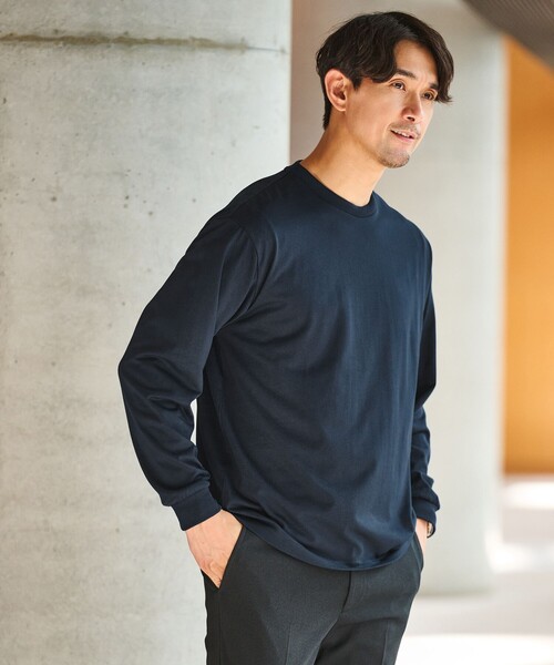 green label relaxing(グリーンレーベルリラクシング)の「【WEB限定】JUST fit デイリー ワイド 長袖 Tシャツ -吸水速乾・抗菌-(Tシャツ/カットソー・メンズ・ダークブラウン/ホワイト/ライトグレー/ネイビー/ブラック/ダークグレー/モカ・XL/S/M/L)」の7枚目の写真