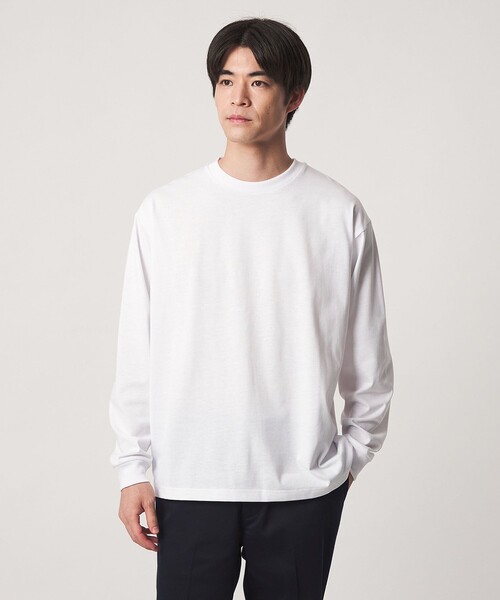 green label relaxing(グリーンレーベルリラクシング)の「【WEB限定】JUST fit デイリー ワイド 長袖 Tシャツ -吸水速乾・抗菌-(Tシャツ/カットソー・メンズ・ダークブラウン/ホワイト/ライトグレー/ネイビー/ブラック/ダークグレー/モカ・XL/S/M/L)」の2枚目の写真