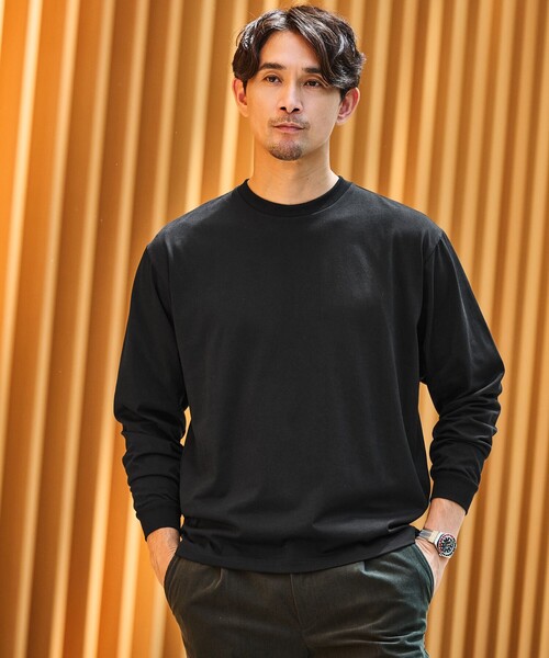 green label relaxing(グリーンレーベルリラクシング)の「【WEB限定】JUST fit デイリー ワイド 長袖 Tシャツ -吸水速乾・抗菌-(Tシャツ/カットソー・メンズ・ダークブラウン/ホワイト/ライトグレー/ネイビー/ブラック/ダークグレー/モカ・XL/S/M/L)」の1枚目の写真