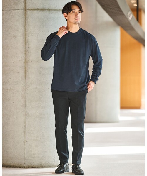green label relaxing(グリーンレーベルリラクシング)の「【WEB限定】JUST fit デイリー ワイド 長袖 Tシャツ -吸水速乾・抗菌-(Tシャツ/カットソー・メンズ・ダークブラウン/ホワイト/ライトグレー/ネイビー/ブラック/ダークグレー/モカ・XL/S/M/L)」の12枚目の写真