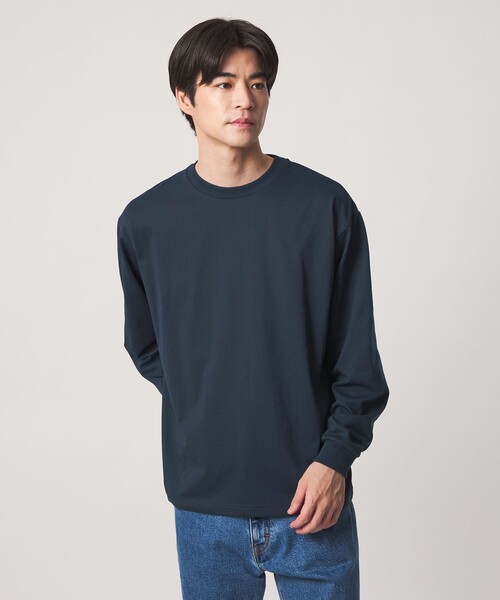 green label relaxing(グリーンレーベルリラクシング)の「【WEB限定】JUST fit デイリー ワイド 長袖 Tシャツ -吸水速乾・抗菌-(Tシャツ/カットソー・メンズ・ダークブラウン/ホワイト/ライトグレー/ネイビー/ブラック/ダークグレー/モカ・XL/S/M/L)」の13枚目の写真