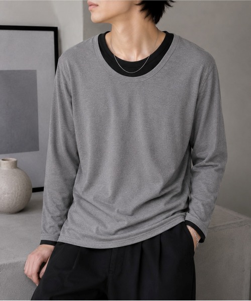 UP START（アップスタート）の「【Bls】 【ZM】【Bling Leads】レイヤード風 UネックロンTEE(BL)（Tシャツ/カットソー・メンズ・グレイッシュベージュ/その他/ホワイト/チャコールグレー/ブラック・LARGE/X-LARGE）」の3枚目の写真