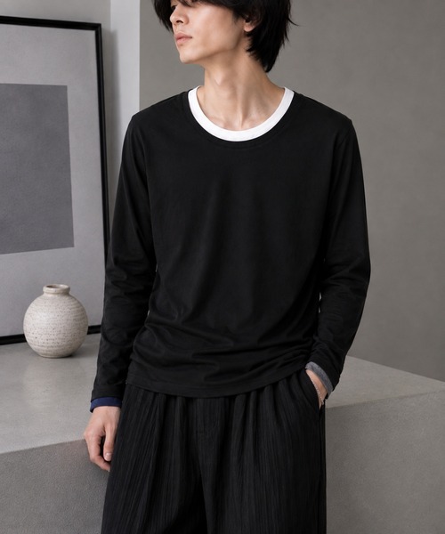UP START（アップスタート）の「【Bls】 【ZM】【Bling Leads】レイヤード風 UネックロンTEE(BL)（Tシャツ/カットソー・メンズ・グレイッシュベージュ/その他/ホワイト/チャコールグレー/ブラック・LARGE/X-LARGE）」の5枚目の写真