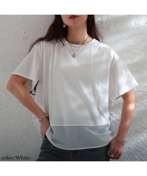 GOLDJAPAN(ゴールドジャパン)の「異素材&アシメ切り替えプルオーバー【大きいサイズ対応】(Tシャツ/カットソー・レディース・ブラック/ホワイト・LL/3L/4L/5L)」の7枚目の写真