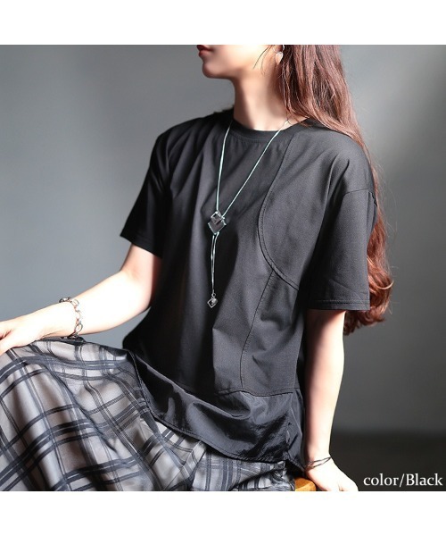 GOLDJAPAN(ゴールドジャパン)の「異素材&アシメ切り替えプルオーバー【大きいサイズ対応】(Tシャツ/カットソー・レディース・ブラック/ホワイト・LL/3L/4L/5L)」の11枚目の写真