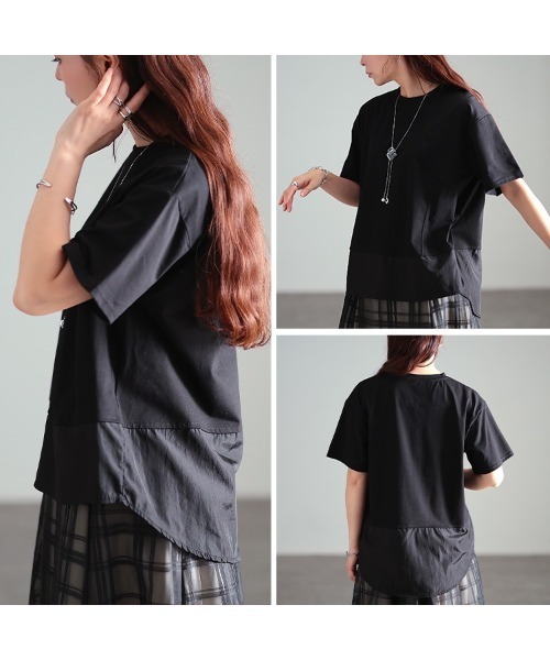 GOLDJAPAN(ゴールドジャパン)の「異素材&アシメ切り替えプルオーバー【大きいサイズ対応】(Tシャツ/カットソー・レディース・ブラック/ホワイト・LL/3L/4L/5L)」の12枚目の写真