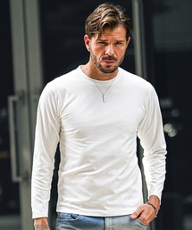【SOMEDIFF】オーバルドット柄クルーネックロンT メンズ 長袖 Tシャツ 秋服