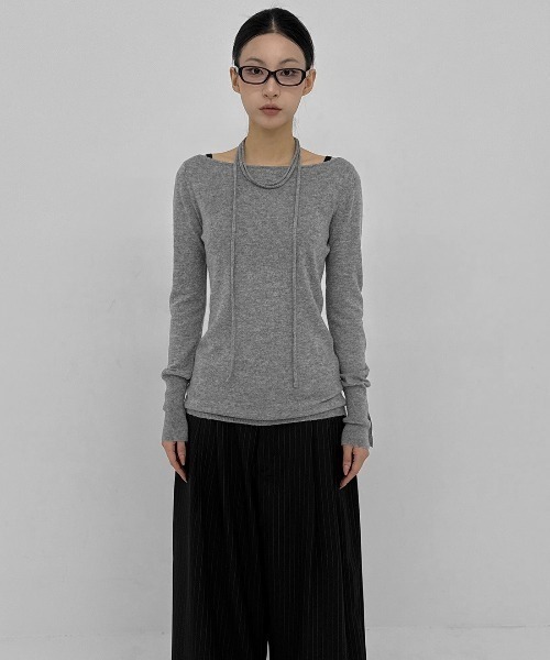 BLACKUP（ブラックアップ）の「[MADE] ナリアンボートネックロングニット+チョーカーセット（ニット/セーター・レディース・ブルー/ブラウン/グレー・FREE）」の15枚目の写真
