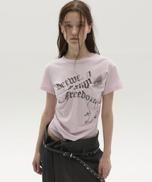ダーツディテールグラフィックTシャツ(ラベンダー)