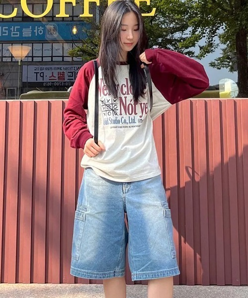 ODD STUDIO(オッドスタジオ)の「◇ODDSTUDIO◇ブランド直輸入正規品/ベリークローズ ラグラン オーバーフィット 長袖 Very Close Raglan Overfit Long Sleeve(Tシャツ/カットソー・レディース・ワインレッド/ブラック・M)」の9枚目の写真