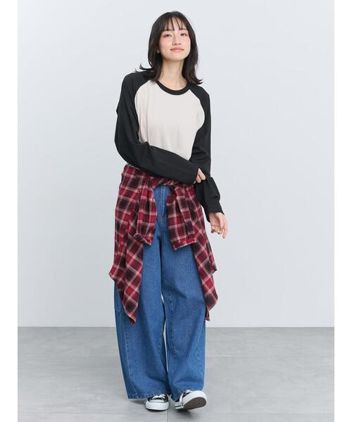 Samansa Mos2(サマンサ モスモス)の「ラグランロンT(Tシャツ/カットソー・レディース・グレー/オフホワイト/キナリ・F)」の5枚目の写真