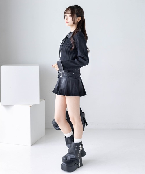 clear（クリア）の「襟付デニム切替スピンドルニットトップス［骨格ストレート／韓国ファッション／カジュアル］（ニット/セーター・レディース・モカ/グレー/ブラック/アイボリー/ボルドー・F）」の7枚目の写真