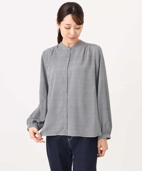 MK MICHEL KLEIN（エムケーミッシェルクラン）の「[洗える]ボウタイ付き千鳥柄ブラウス（シャツ/ブラウス・レディース・ブラック系/ベージュ系・38）」の9枚目の写真
