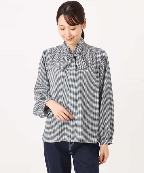 MK MICHEL KLEIN（エムケーミッシェルクラン）の「[洗える]ボウタイ付き千鳥柄ブラウス（シャツ/ブラウス・レディース・ブラック系/ベージュ系・38）」の18枚目の写真
