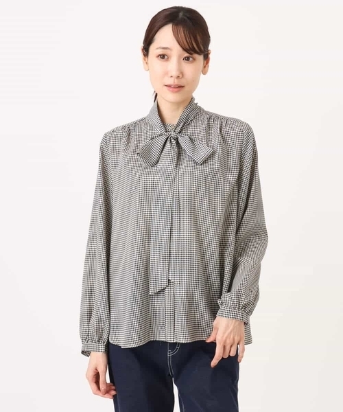 MK MICHEL KLEIN（エムケーミッシェルクラン）の「[洗える]ボウタイ付き千鳥柄ブラウス（シャツ/ブラウス・レディース・ブラック系/ベージュ系・38）」の21枚目の写真