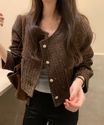 FLINEA（フリネア）の「ツイードショートノーカラージャケット（ノーカラージャケット）」