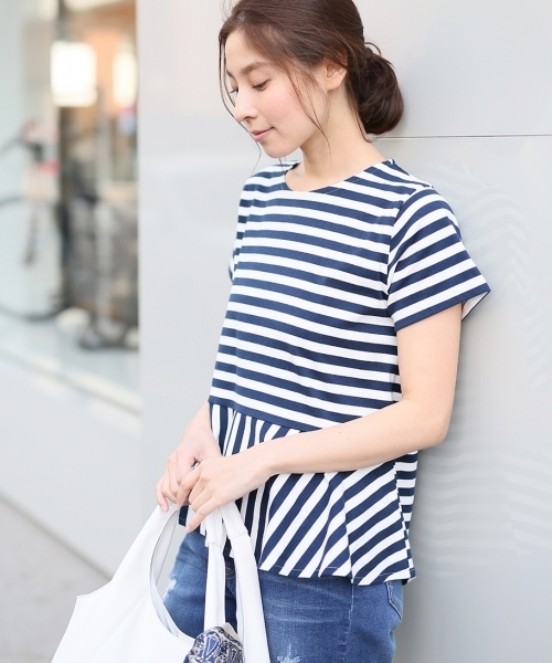 LEPSIM(レプシィム)の「ボーダーキリカエペプラムTSS 712229(Tシャツ/カットソー・レディース・ブラウン/ブラック/ネイビー・LARGE/MEDIUM)」の3枚目の写真