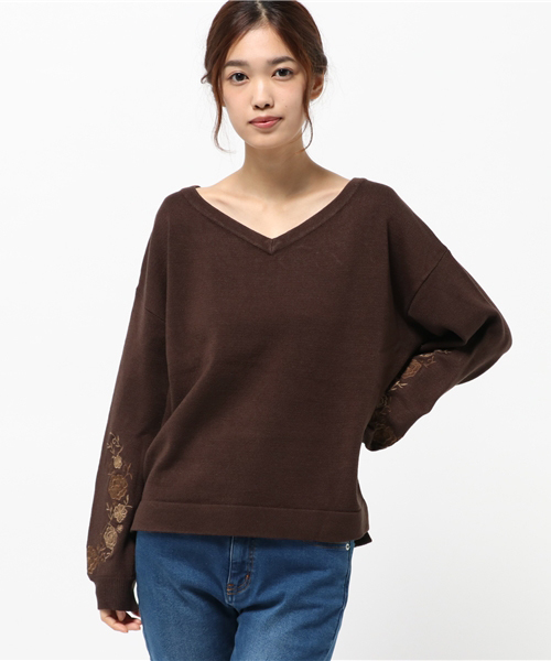 archives（アルシーヴ）の「カシミアタッチ刺繍ニット（ニット/セーター・レディース・オフホワイト/ネイビー/ブラウン・MEDIUM）」の4枚目の写真